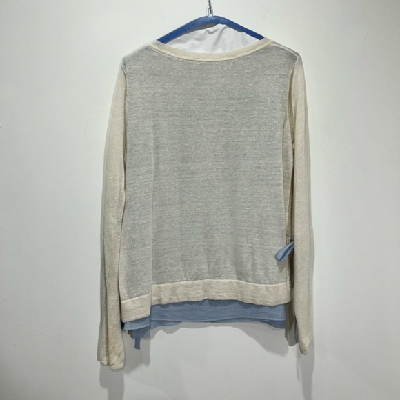 CLUB MONACO White and Blue Contrast Light Sweater/Blouse with ties in Medium - Picture 3 of 7